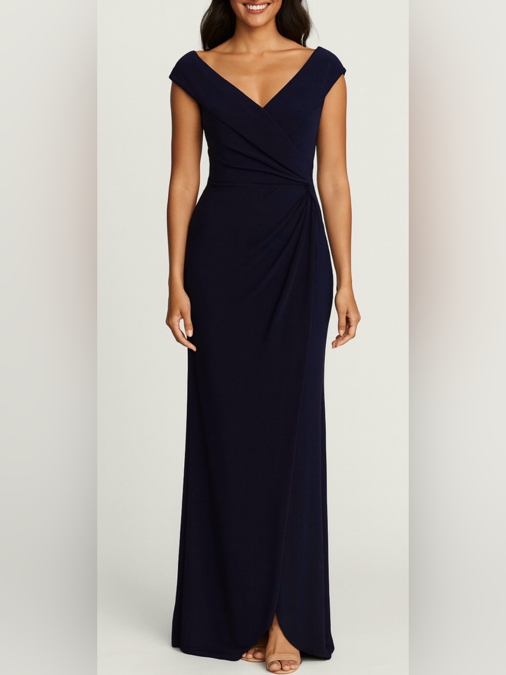Lauren Ralph Lauren Navy Off-Shoulder Twist Front Maxi Gown Size 4 NWT $225 MSRP